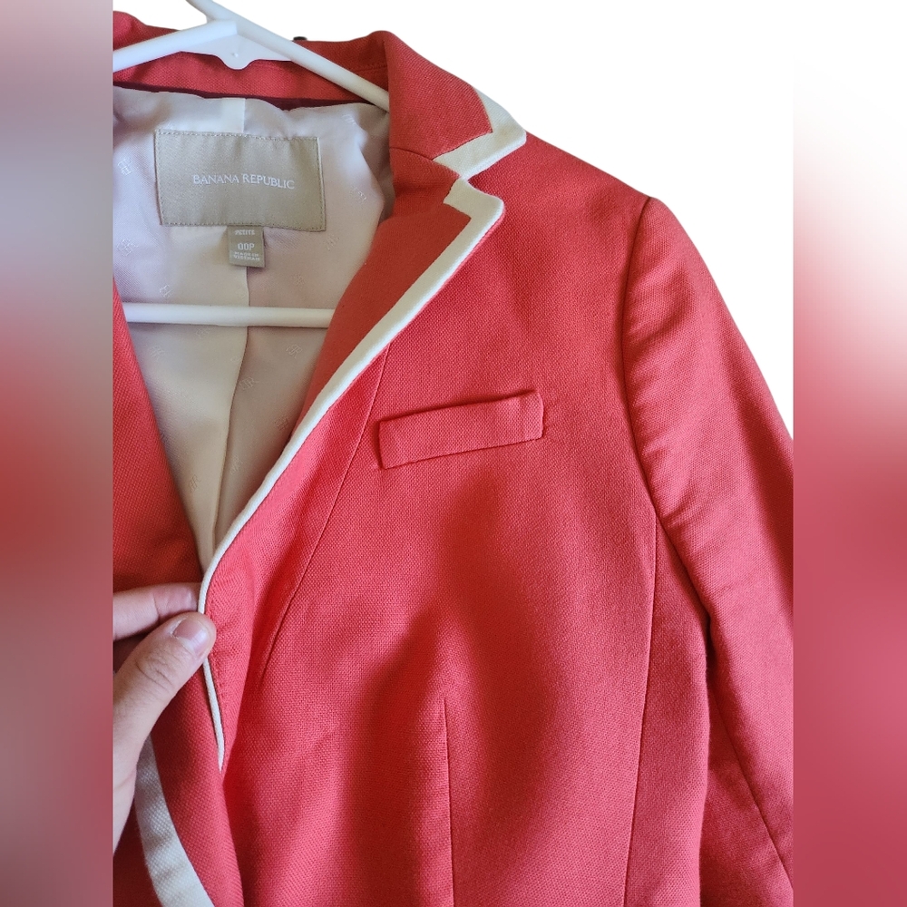 Banana Republic Women’s Linen Blend Coral Blazer Size 00P GREAT Used Condition - Picture 7 of 16